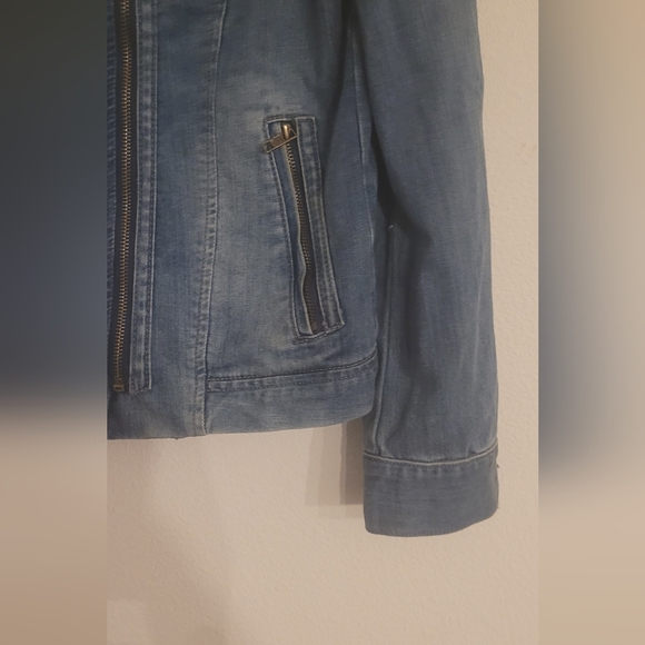 Pistola Denim Moto Jacket with Asymmetrical Zipper. Size Large - Picture 6 of 8